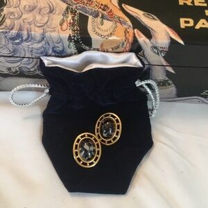 Gold Oval Black Stone Drop Earrings - Women Jewelry Earrings